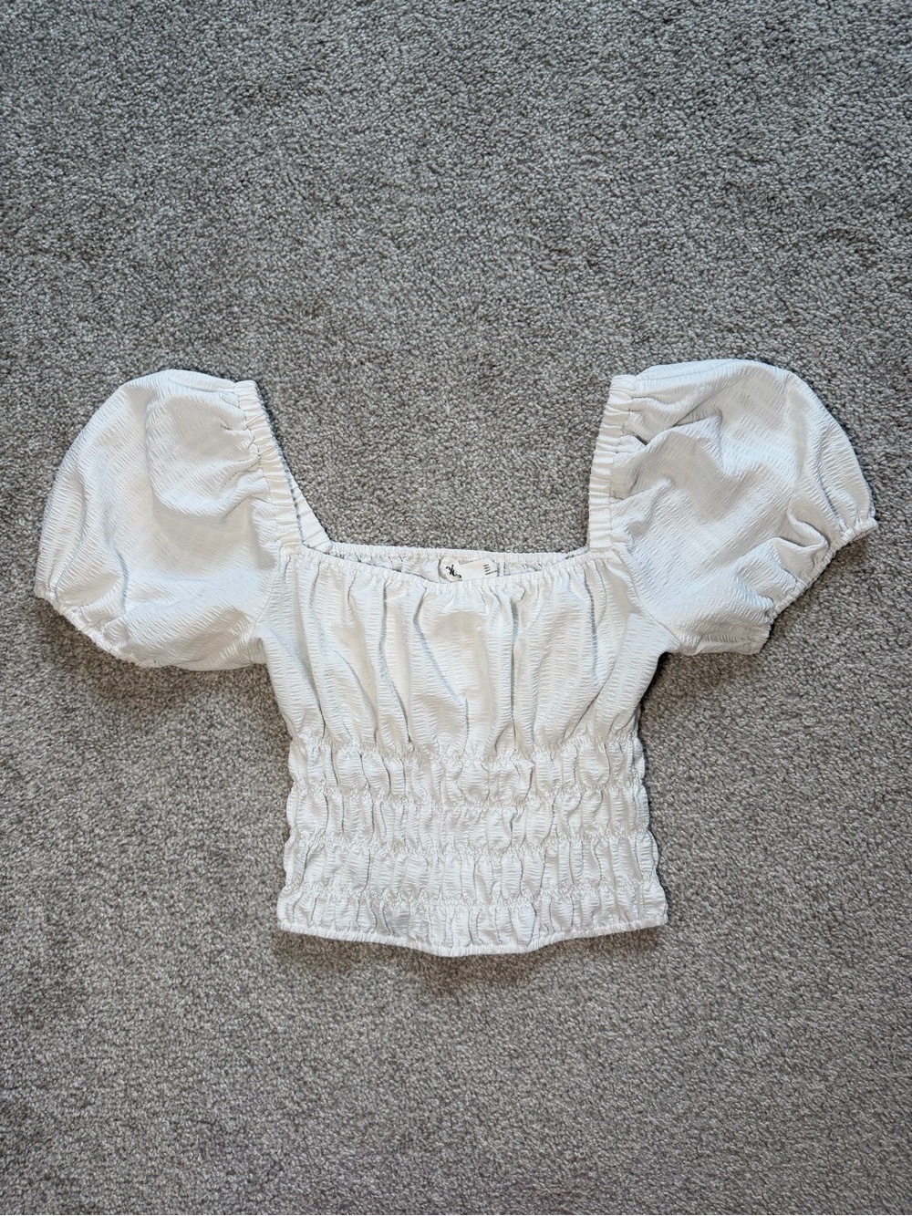 Elodie White Puff-Sleeve Smocked Crop Top